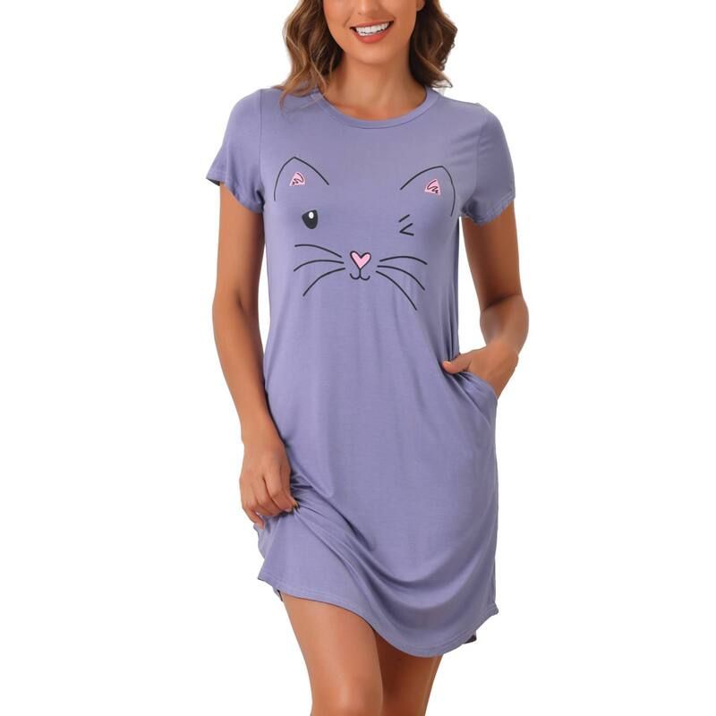 cheibear レディース アンダーウェア ナイトウェア プリント シャツ cheibear Womenshort Sleeve Pajamas Printed Sleepshirts Night