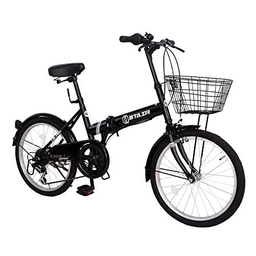 ★新品★折りたたみ自転車 折り畳み自転車 20インチ シマノ６段変速 カゴ付 ライトのプレゼント付き 前後泥除け装備 ハンドルの高さ調節できる 小径車 ミニベロ (ブラック) d9ae1f7b