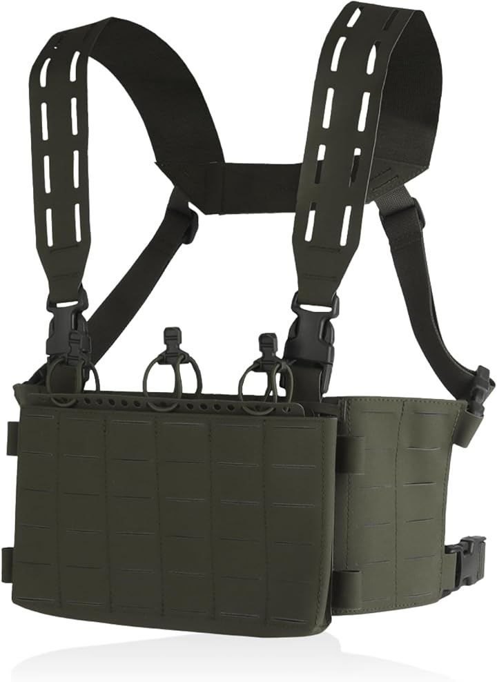 MILQUEST チェストリグ サバゲー 軽量 MOLLE対応 5.56マガジンポーチ付き タクティカルベスト (レンジャーグリーン, Free Size)