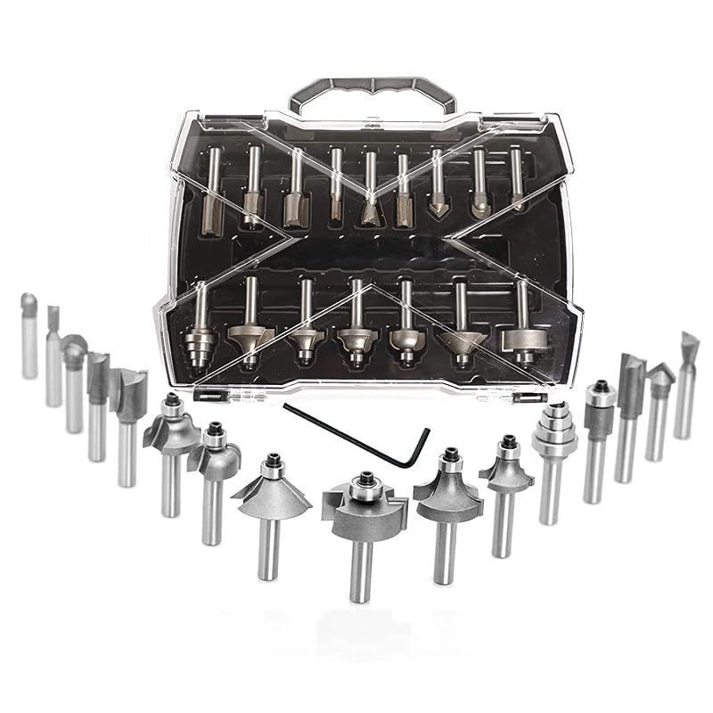 トリマービット 6mm 軸径 トリマービットセット 超硬ルータービット 15本トリマービット+ ベアリング4つ タングステン鋼 溝ほり 面取り 飾り面加工 ブラスト処理 耐磨耗 耐腐蝕 耐久性 キックバック軽減 トリマ・ルータービット切削工具 1