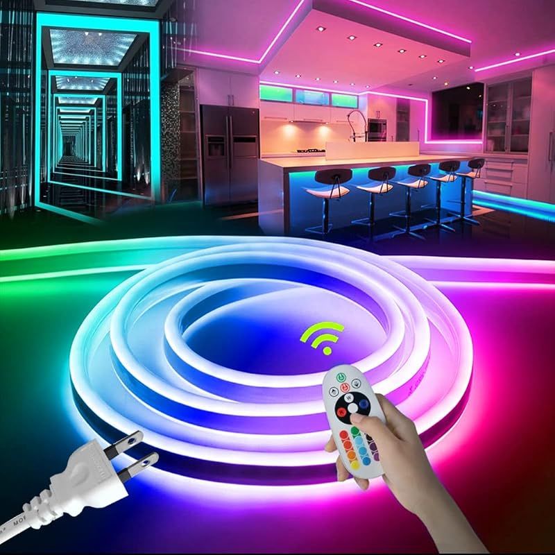 LEDテープライト RGB 100V 高輝度 屋外 防水 16色変換 室内 ネオンライト EL蛍光チューブ管 切断可能 折り曲げ自在 間接照明 配線不要（10メートル） 1