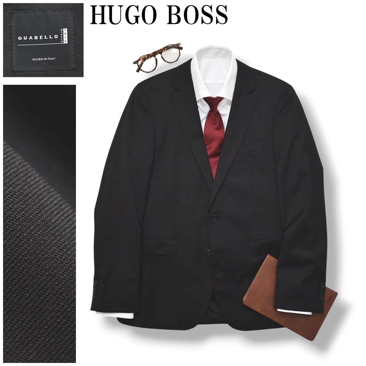 ヒューゴボス HUGO BOSS グアベロ GUABELLO SUPER120’s シングル 2B テーラードジャケット ビジネス カジュアル フォーマル 通年 44 ブラック メンズ 11,850円