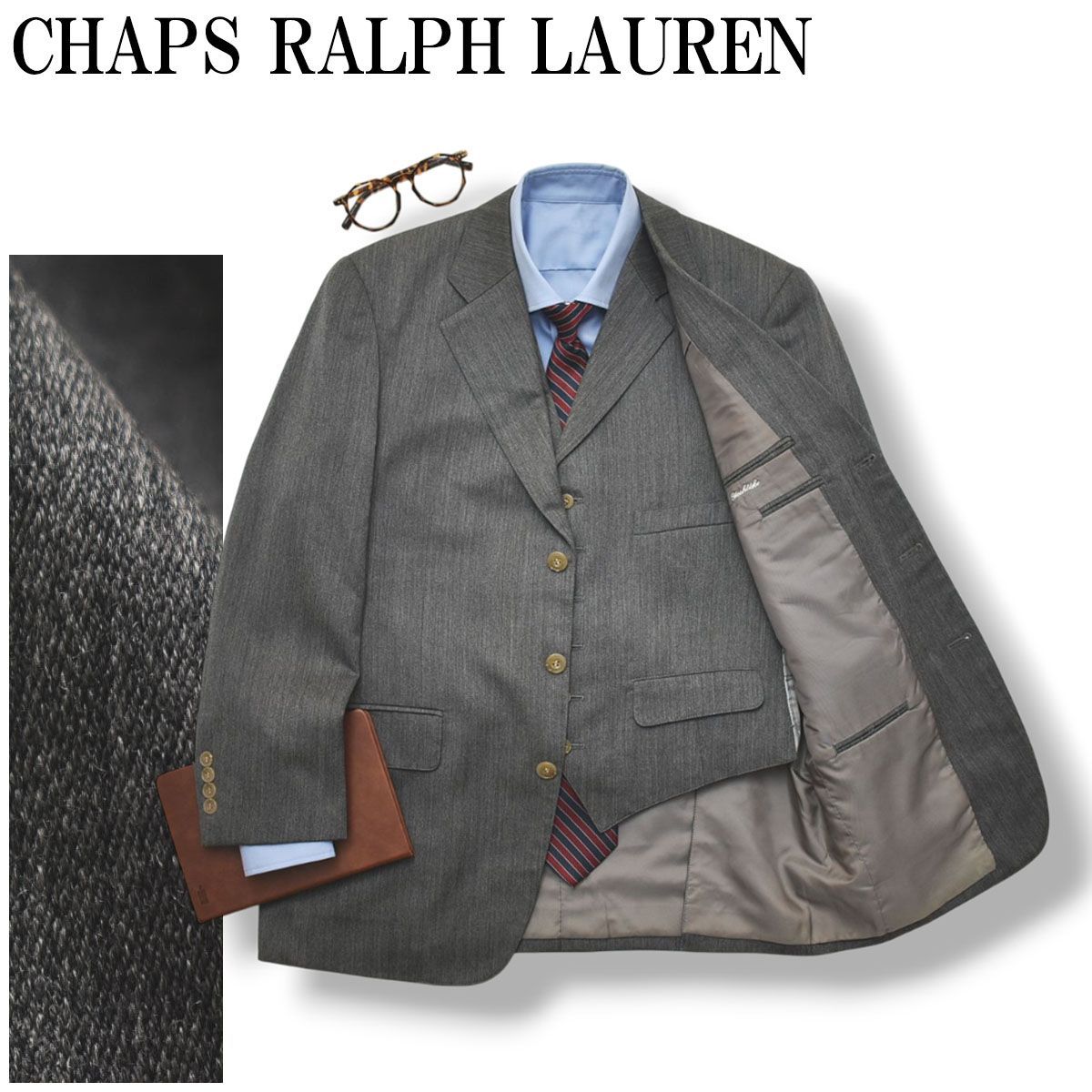 チャップス ラルフローレン CHAPS RALPH LAUREN シングル 3B テーラードジャケット ジレベスト付き ビジネスジャケット トラッド カジュアル 通年 A5 グレー メンズ