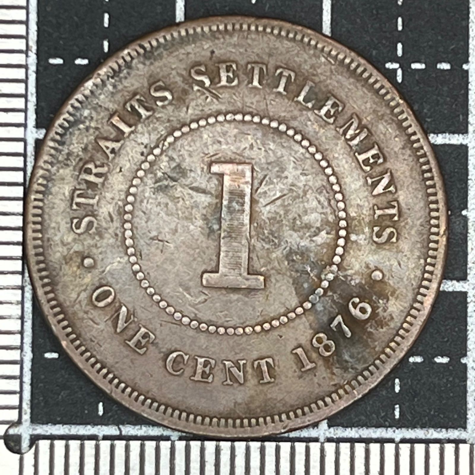 古銭】1876年 英領海峡植民地 1セント銅貨 ヴィクトリア女王 若年肖像