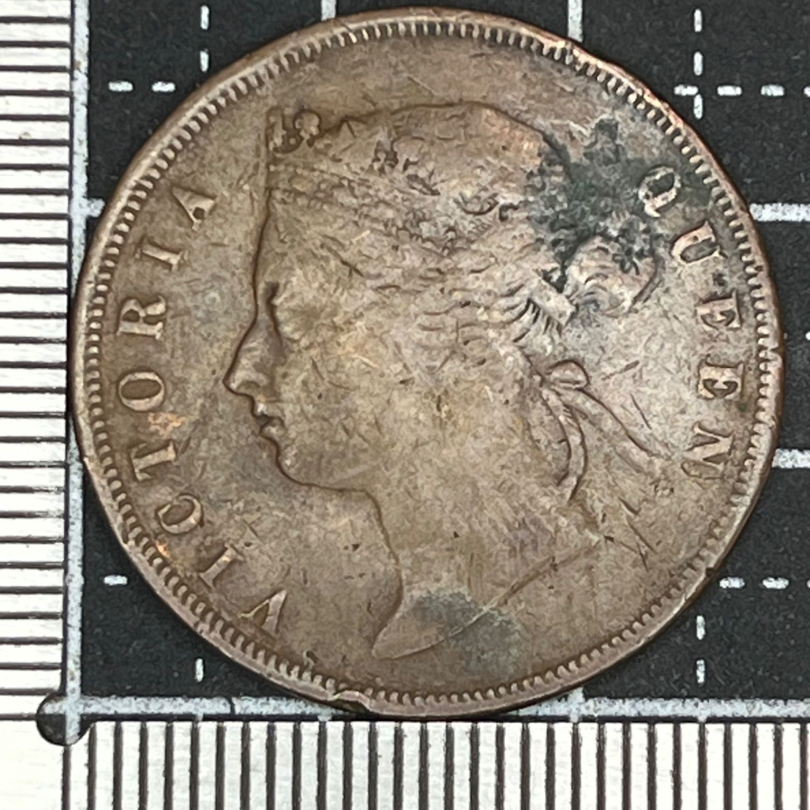 古銭】1876年 英領海峡植民地 1セント銅貨 ヴィクトリア女王 若年肖像