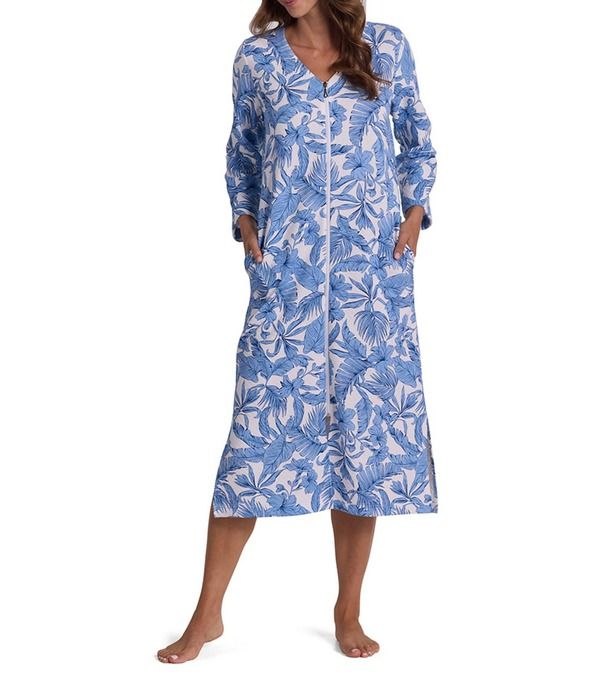 ミス エレーン レディース アンダーウェア ナイトウェア Vネック プリント ニット Miss Elaine Quilt In Knitropical Print 34 Sleeve VNeck Lo