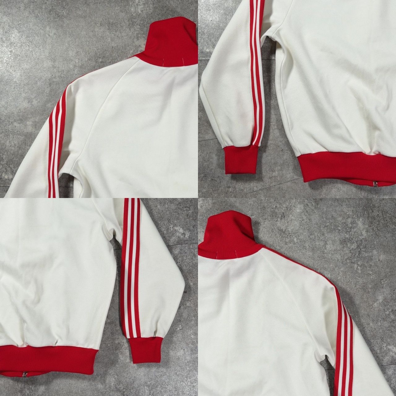 80s  トラックジャケット ジャージ デサント 赤 白2号 adidas アディダス 80's トラックジャケット デサント製 2号 ホワイト