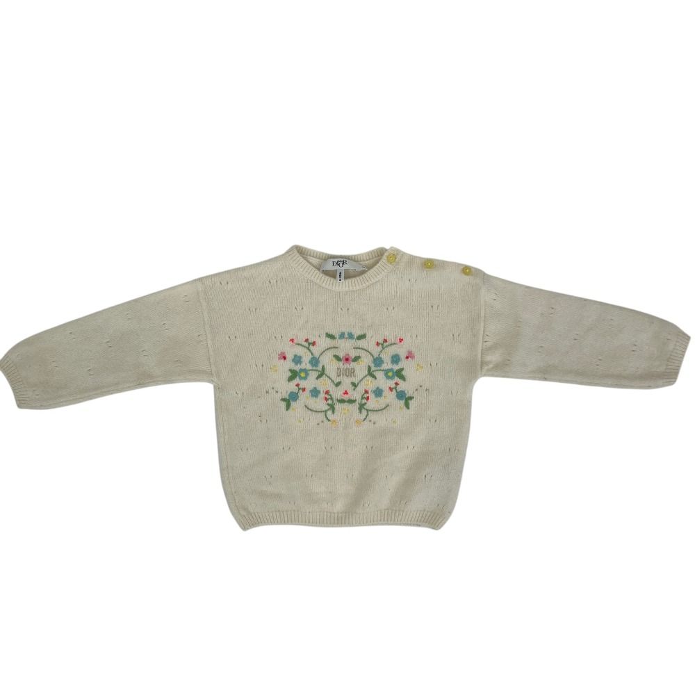 良品 baby DIOR ベビーディオール フラワーエンブロイダリー ニットセーター サイズ24M ホワイト キッズ 古着 中古 USED 7,548円