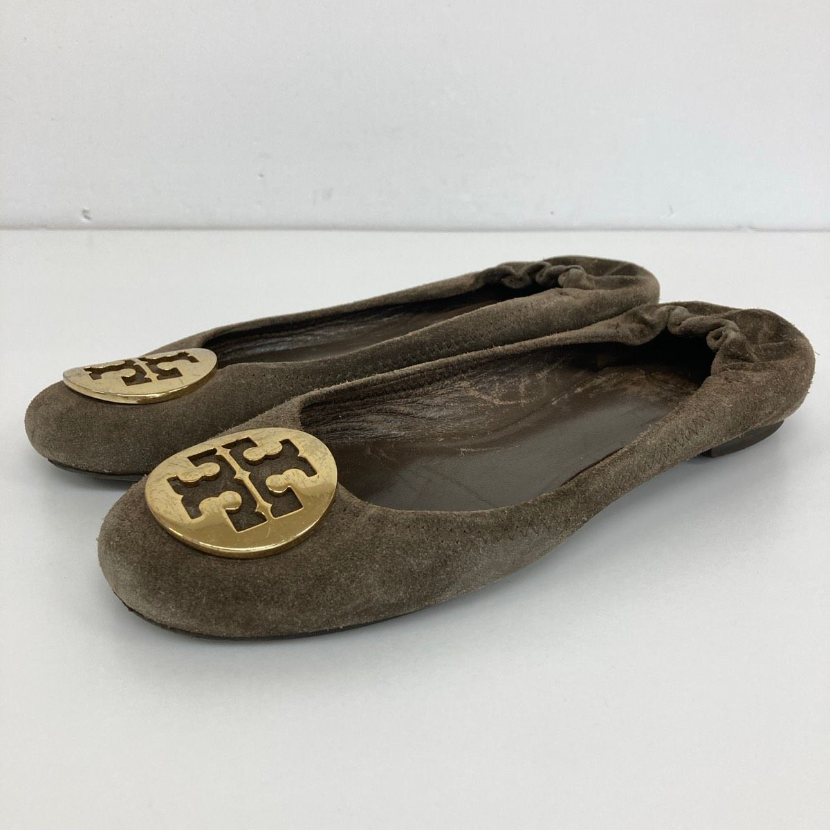 TORY BURCH/ TORY BURCH Women's Flat Shoes/Pumps Brown Suede Gold Hardware Logo [OX03942]