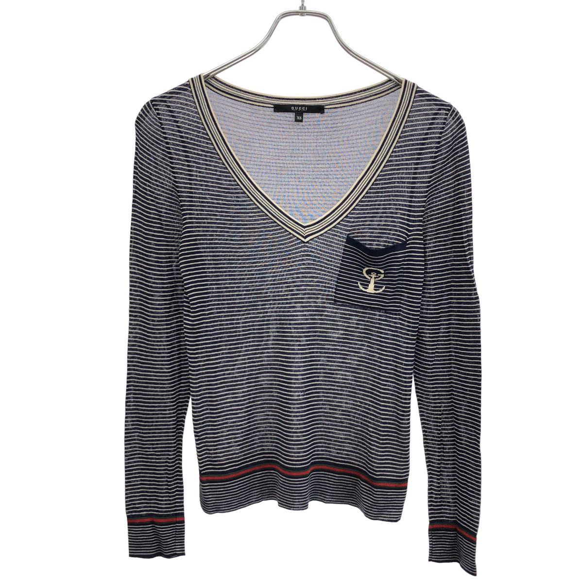GUCCI グッチ Vネックシルクボーダーニットトップス 172415 X2082