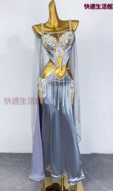 新品 ベリーダンス オリエンタル衣装 シルバー セットアップ オーダーメイド lf0831