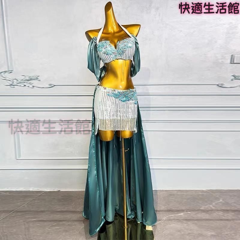 新品 ベリーダンス オリエンタル衣装 トップス スカート オーダーメイド ステージ衣装 セクシー T 魅惑 大きいサイズ オープニングダンス グリーン lf0831