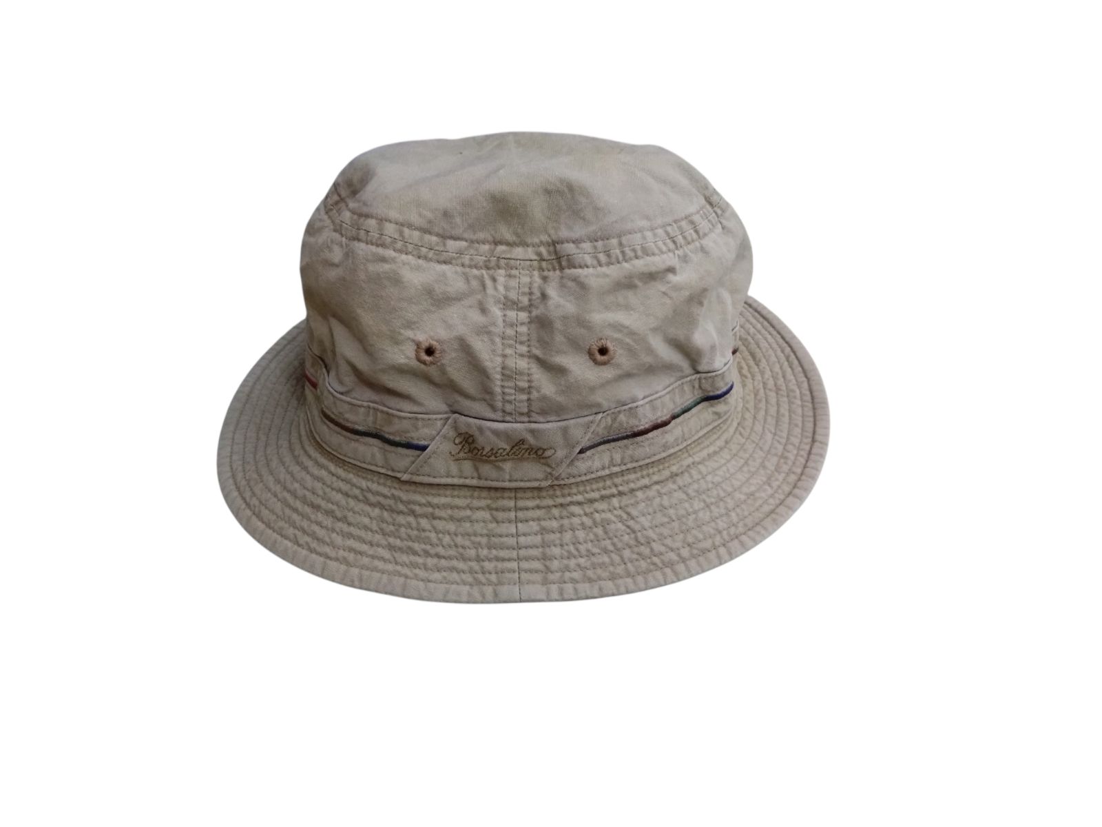 Borsalino】ボルサリーノ ハット M 56.5cm ベージュ 刺繍 ヴィンテージ