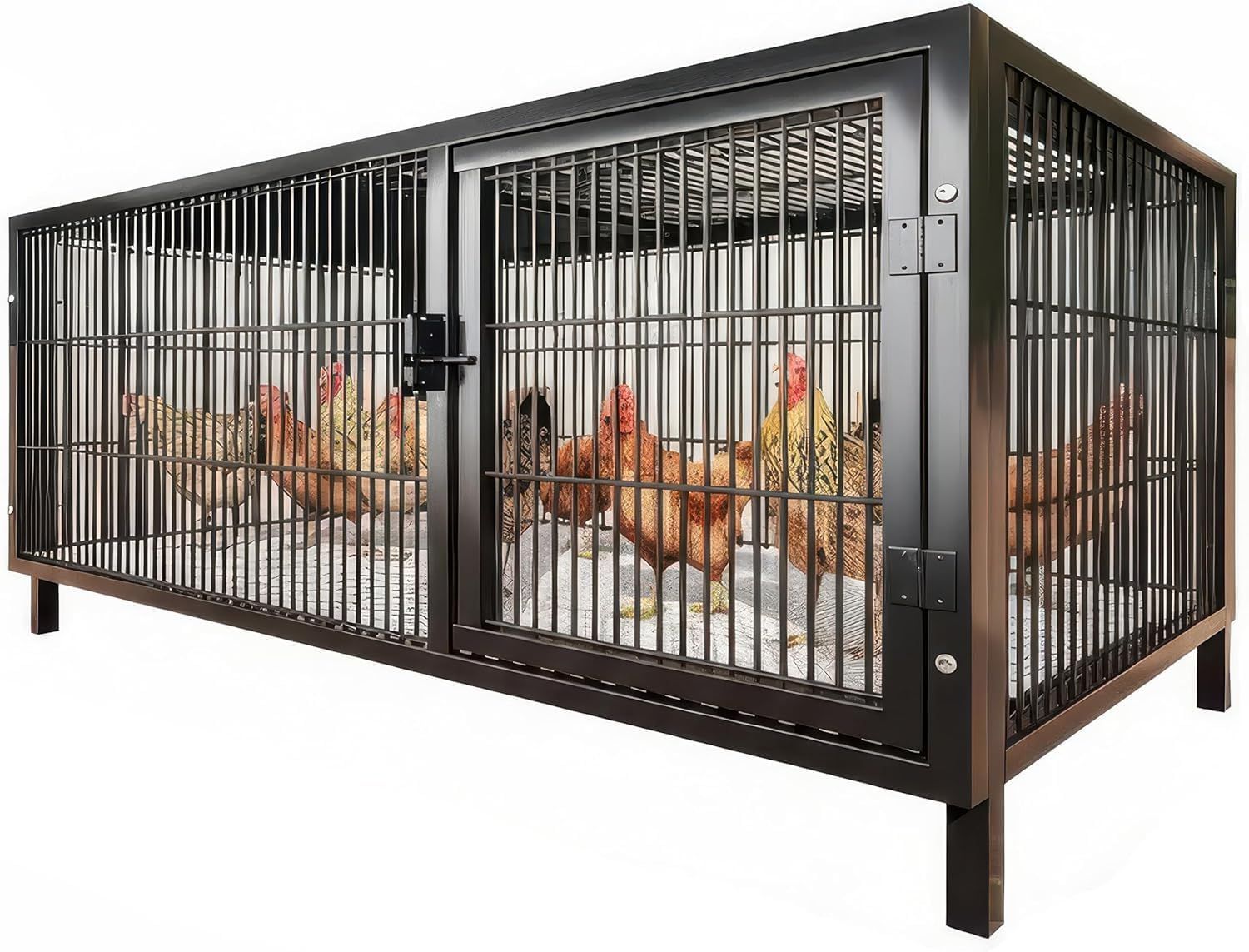 KXSIX大型鶏小屋120x50x60cm鉄製フレーム高密度メッシュ屋内外対応補強設計ブラック猫うさぎ小型犬滑り止め脚パッド付属