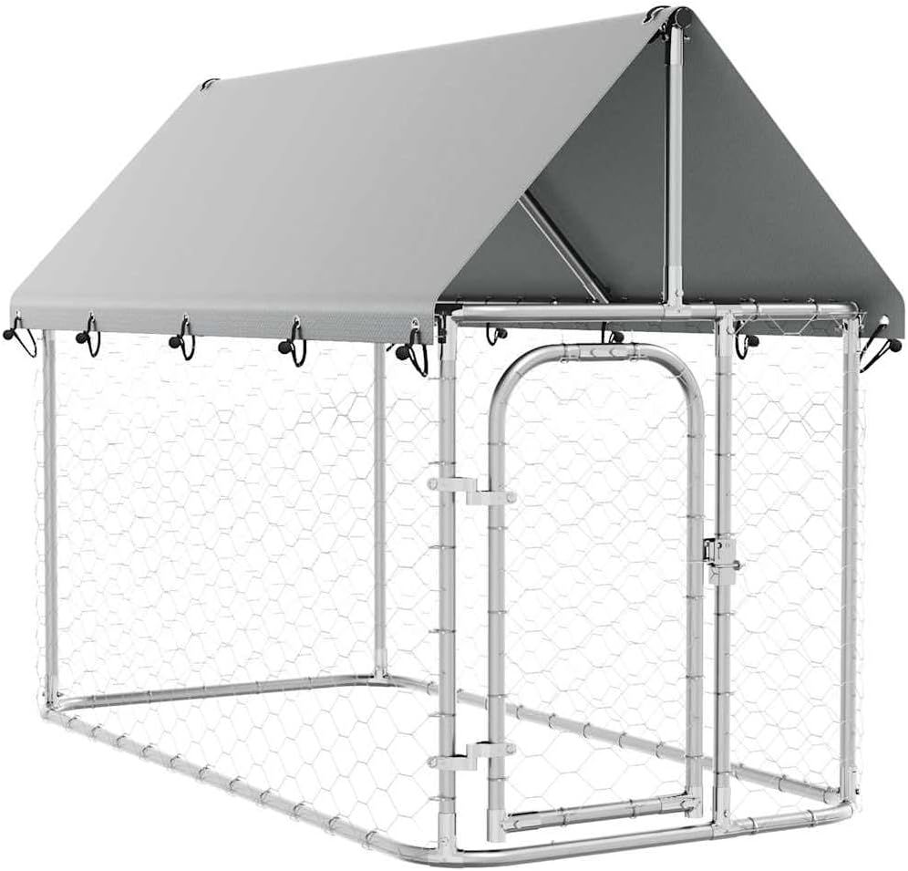 vidaXL 大型犬小屋 屋外用 亜鉛メッキ鋼 200x100x150cm 防水UV保護屋根付き 鶏 ウサギ アヒルにも適用 頑丈設計 施錠可能ラッチ