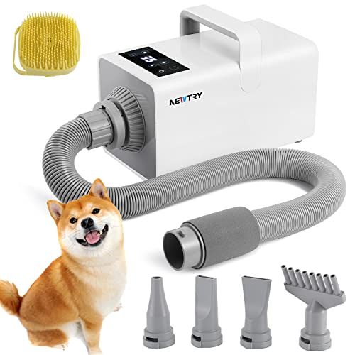 NEWTRY ペットドライヤー 犬用ドライヤー LCD インテリジェント制御 風速温度調整可能 大風量 速乾 PSE適合商品 マイナスイオン機能 騒音低減 4つのノズル付き 100V/2000W 長毛種の犬や大型犬最適 業務用 家庭用★