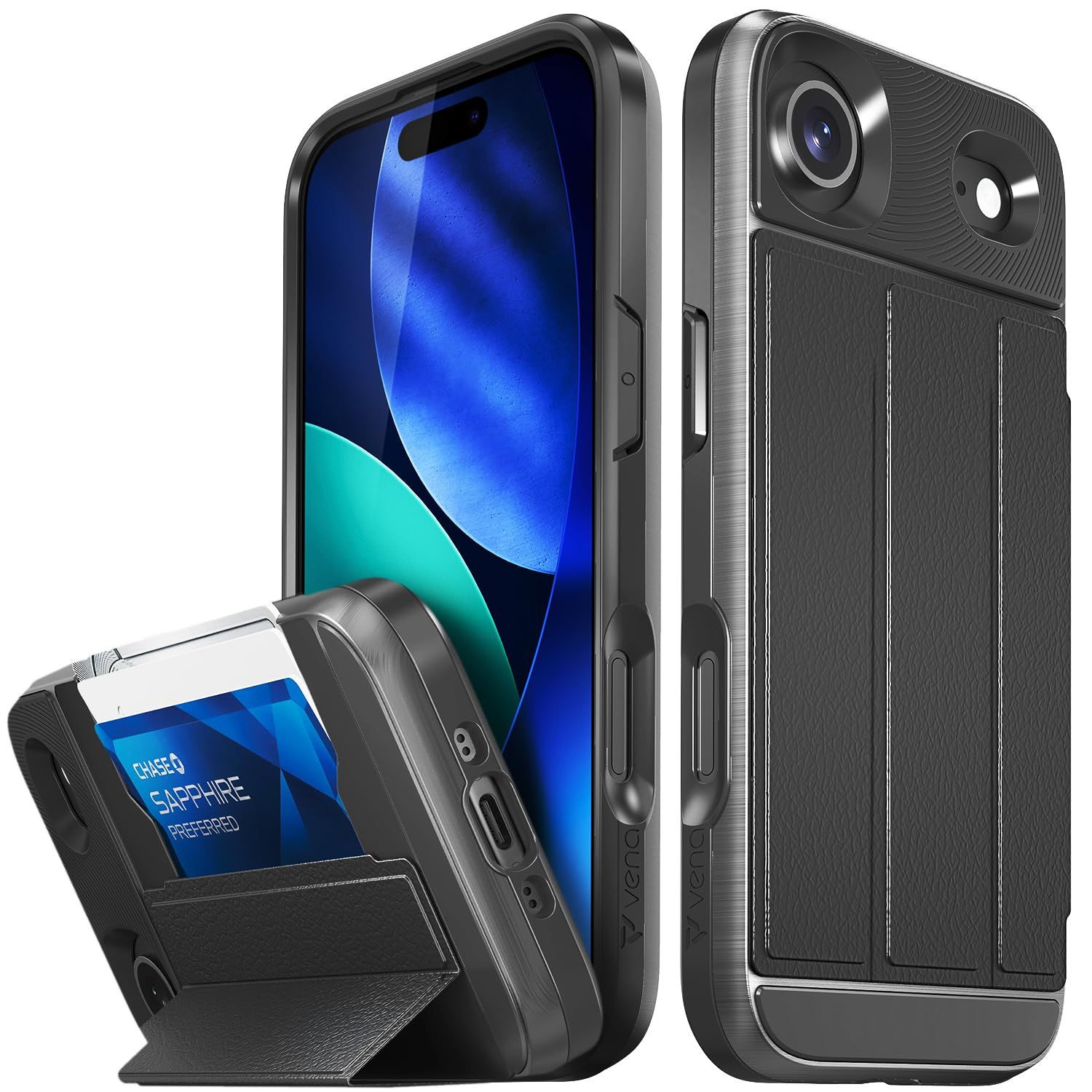 VENA vCommute iPhone Air ウォレットケース [ミリタリーグレードの落下保護] フリップレザーカバースロットカードホルダー キックスタンド付き iPhone 17 Air用 - ブラック [クラシック - ブラック]