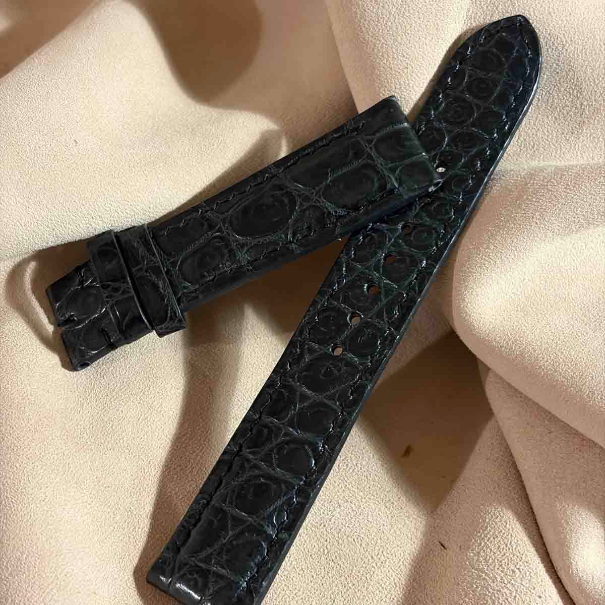 cro-2161 クロコダイル 腕時計ベルト ブラック (ラグ幅20 mm - バックル幅18 mm)