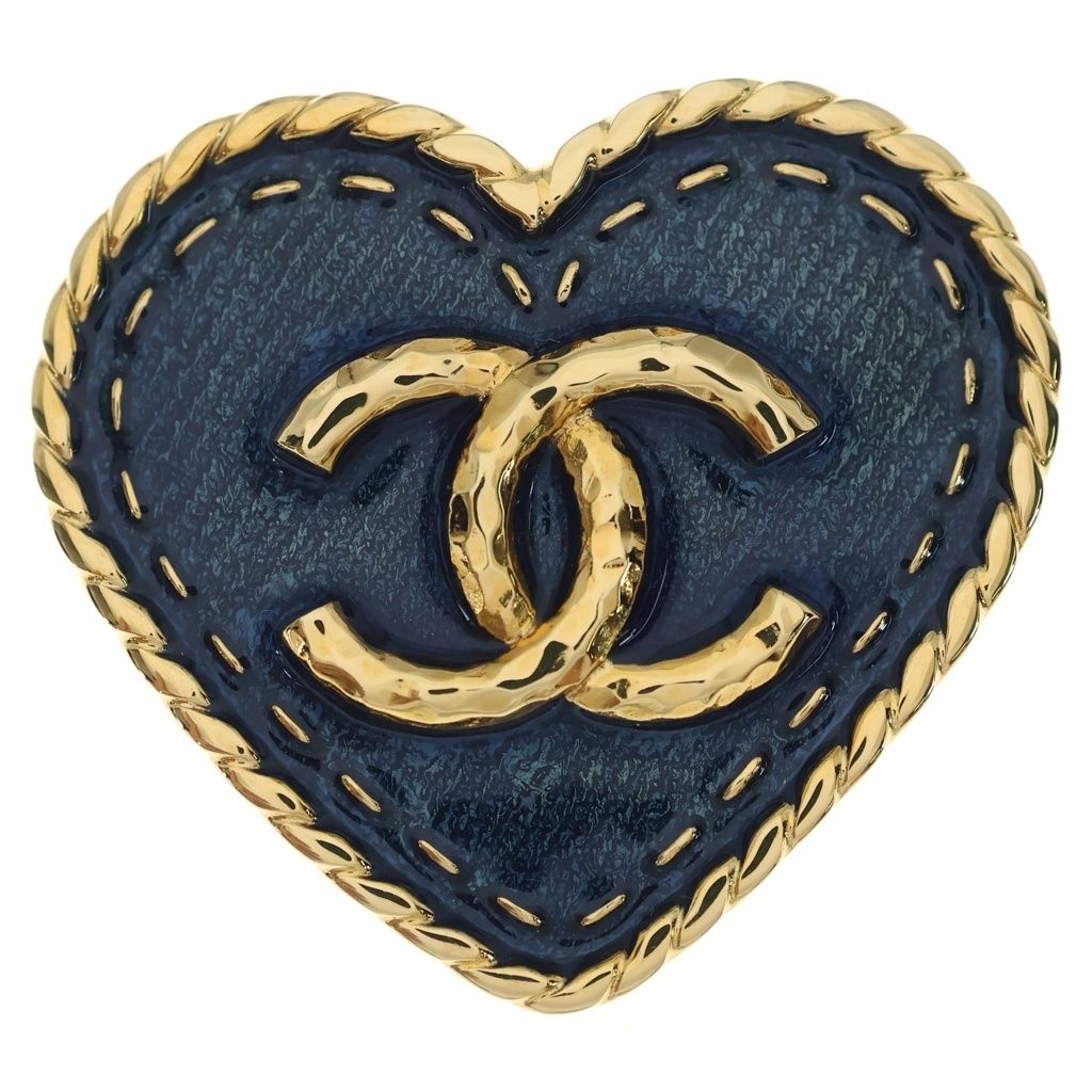 CHANEL (シャネル) ハートココ デニム ピンバッジ ブローチ ゴールド×ブルー ABC728 55,902円