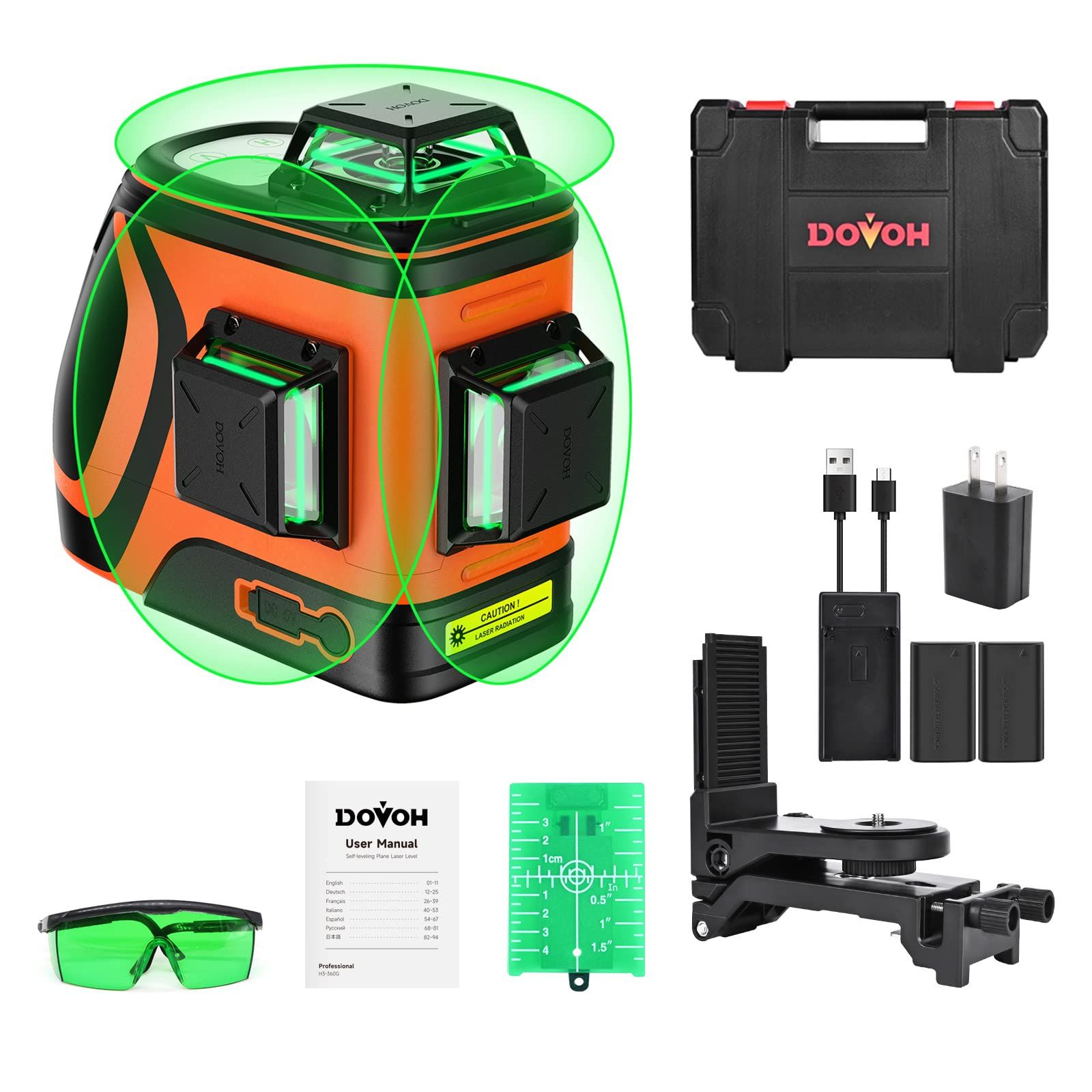 DOVOH グリーンレーザー墨出し器 12ライン360°自動水平 高輝度110mW 屋外用/受光器対応 Type-C充電 プロ仕様 H3-360G★