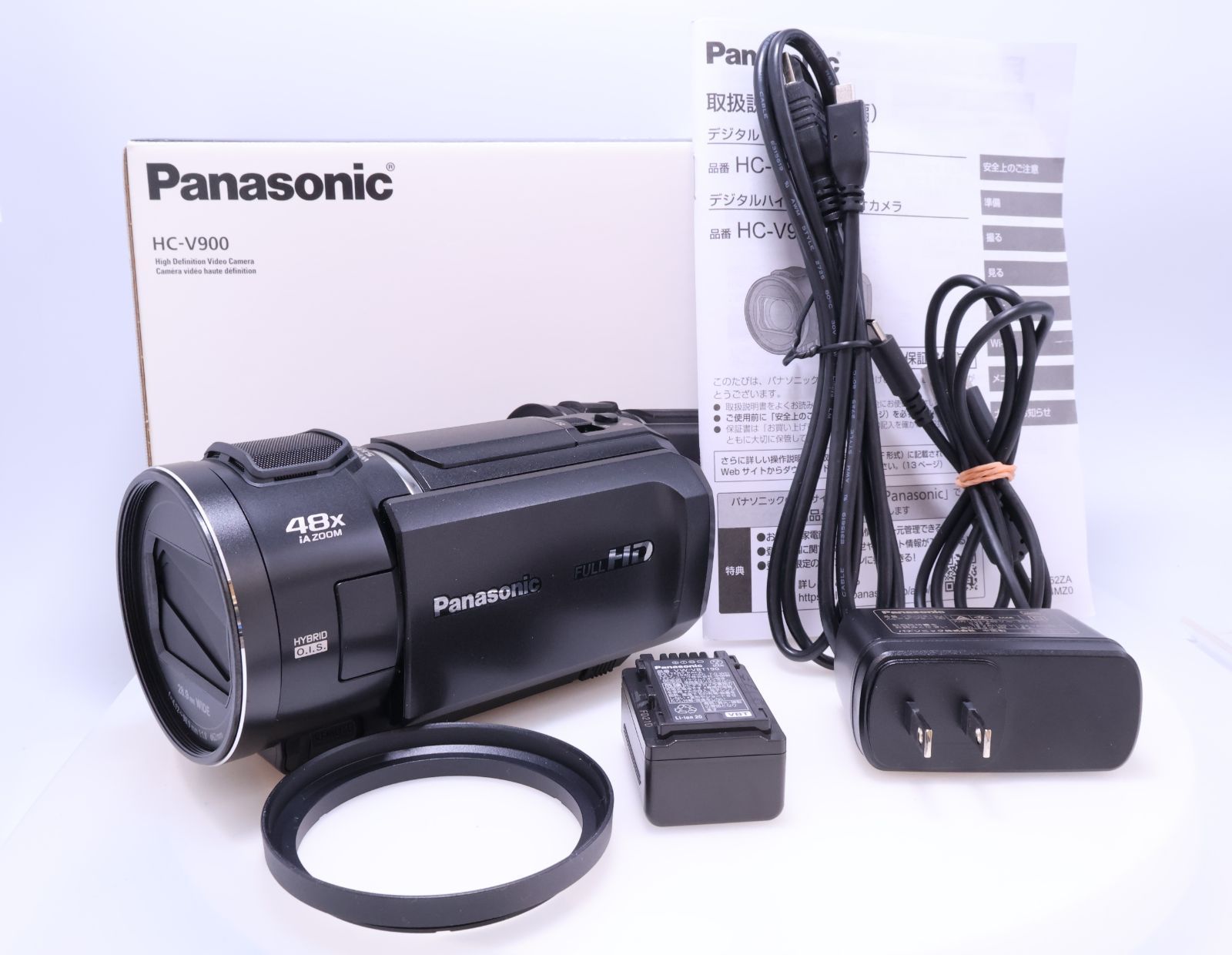 【ほぼ新品】Panasonic HC-V900-K 5軸ハイブリッド手振れ補正 光学24倍ズーム ビーズブラック デジタルハイビジョン ビデオカメラ