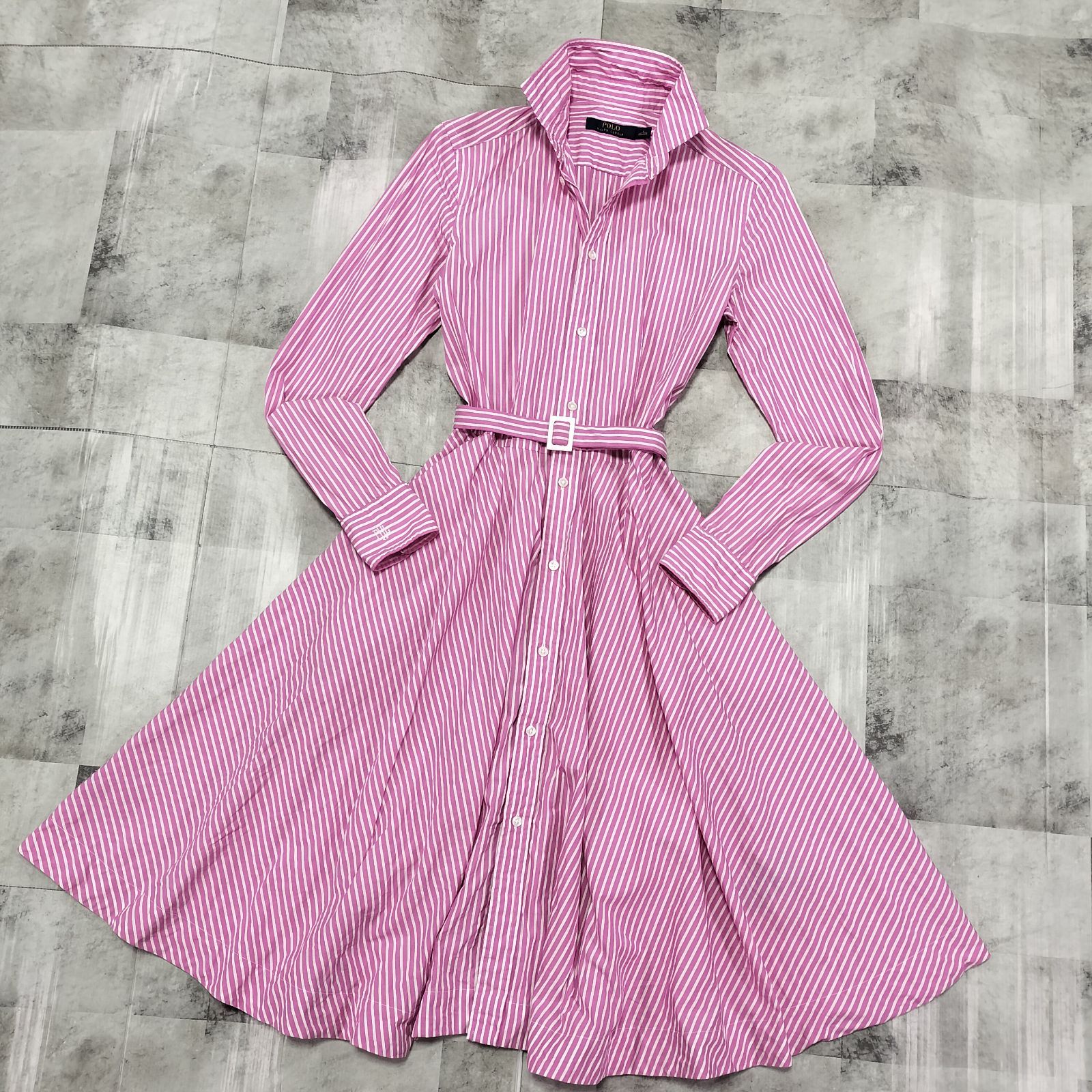 美品】POLO RALPH LAUREN ストライプ ベルト付 シャツワンピース 