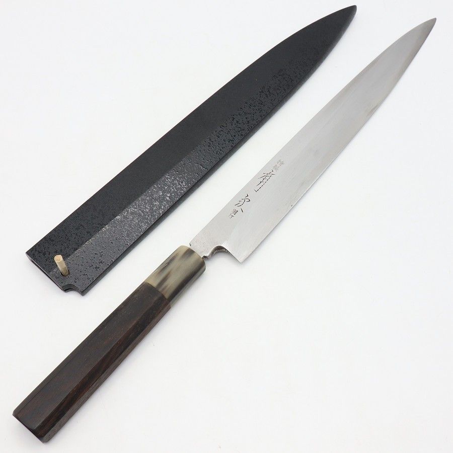有次 特製 別打 柳包丁 霞 青鋼 九寸 黒檀八角柄 刃渡り約270mm 和包丁 柳刃