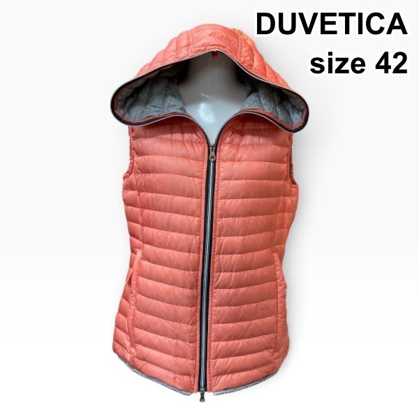 ◆ デュベティカ DUVETICA ライトダウンベストベスト フード付き FILIRA ダウン90％ オレンジ 黒 グレー ナイロン 42 L レディース Z6D366