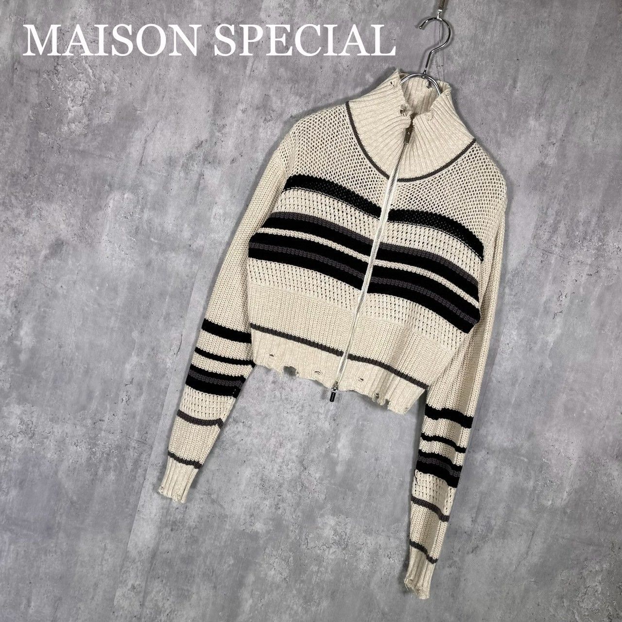 『MAISON SPECIAL』メゾンスペシャル (FREE) ボーダージップニット セーター レディース