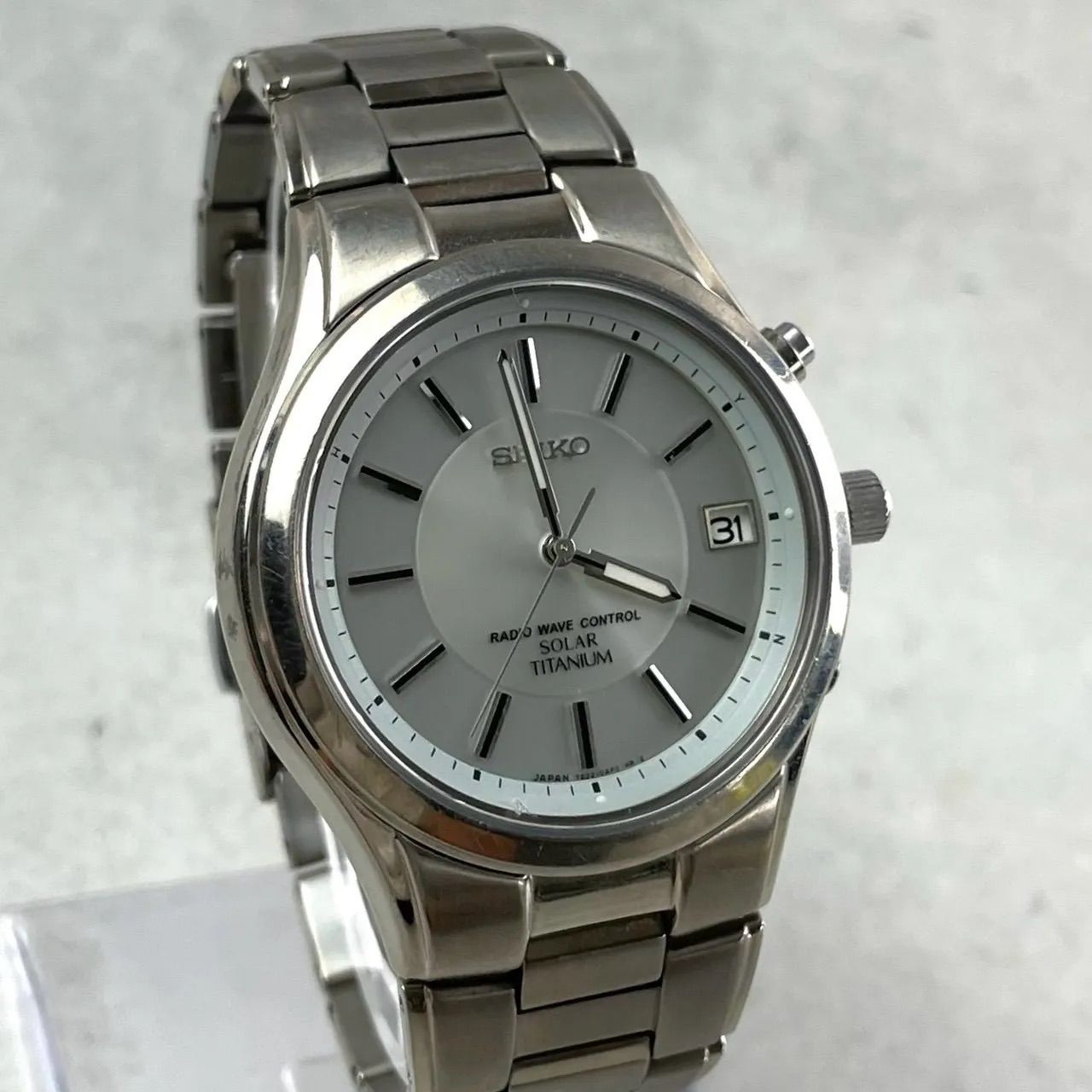 【稼働品】SEIKO セイコー 7B22-0AD0 電波ソーラー チタン 軽量 デイト メンズ腕時計