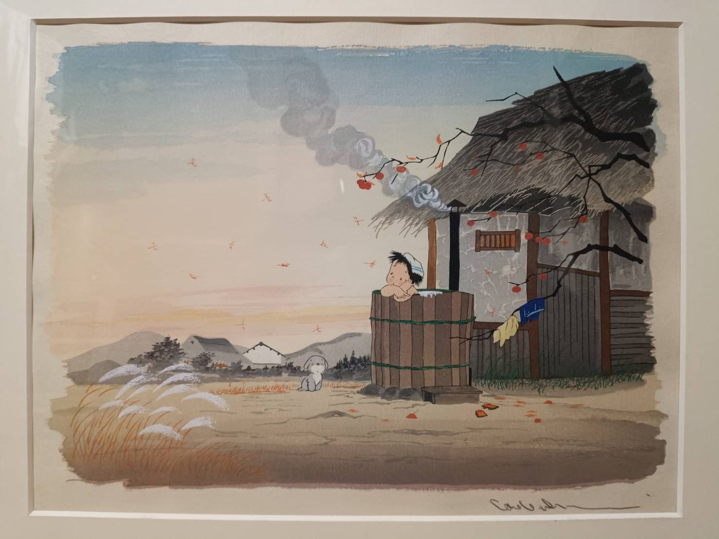 中島潔　「あかね雲 」　木版画