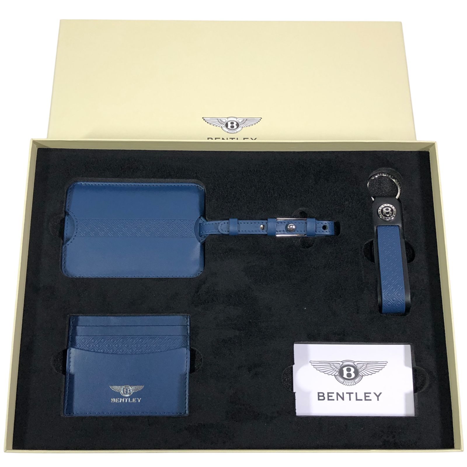 未使用品【ベントレー】本物 BENTLEY ネームタグ カードケース キーリング ノベルティ 3点セット 定期入れ 名刺入れ ネイビー レザー 箱 8,250円