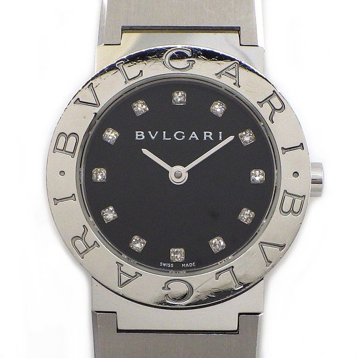 ブルガリ BVLGARI 腕時計 ブルガリブルガリ BB26SS 12ポイント ダイヤモンドインデックス ロゴベゼル ブラック文字盤 SS クオーツアナログ 【中古】腕時計(デジタル)