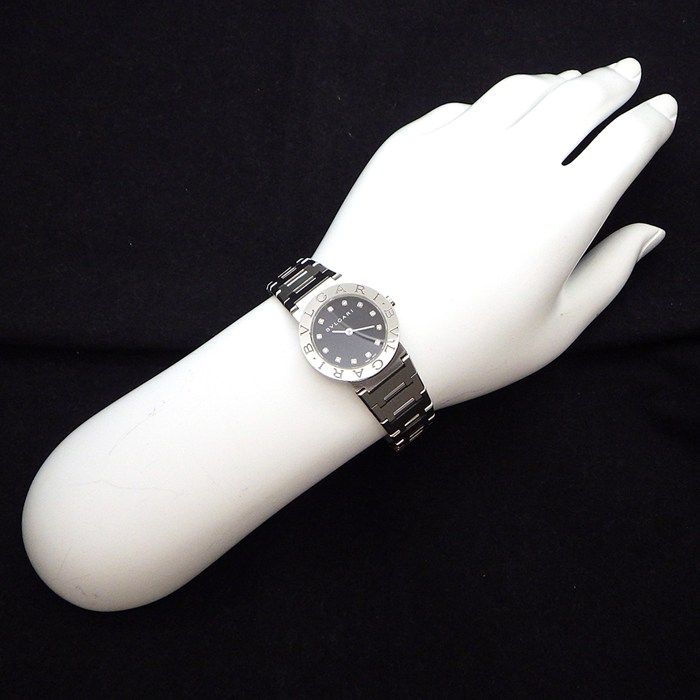ブルガリ BVLGARI 腕時計 ブルガリブルガリ BB26SS 12ポイント ダイヤモンドインデックス ロゴベゼル ブラック文字盤 SS クオーツアナログ 【中古】