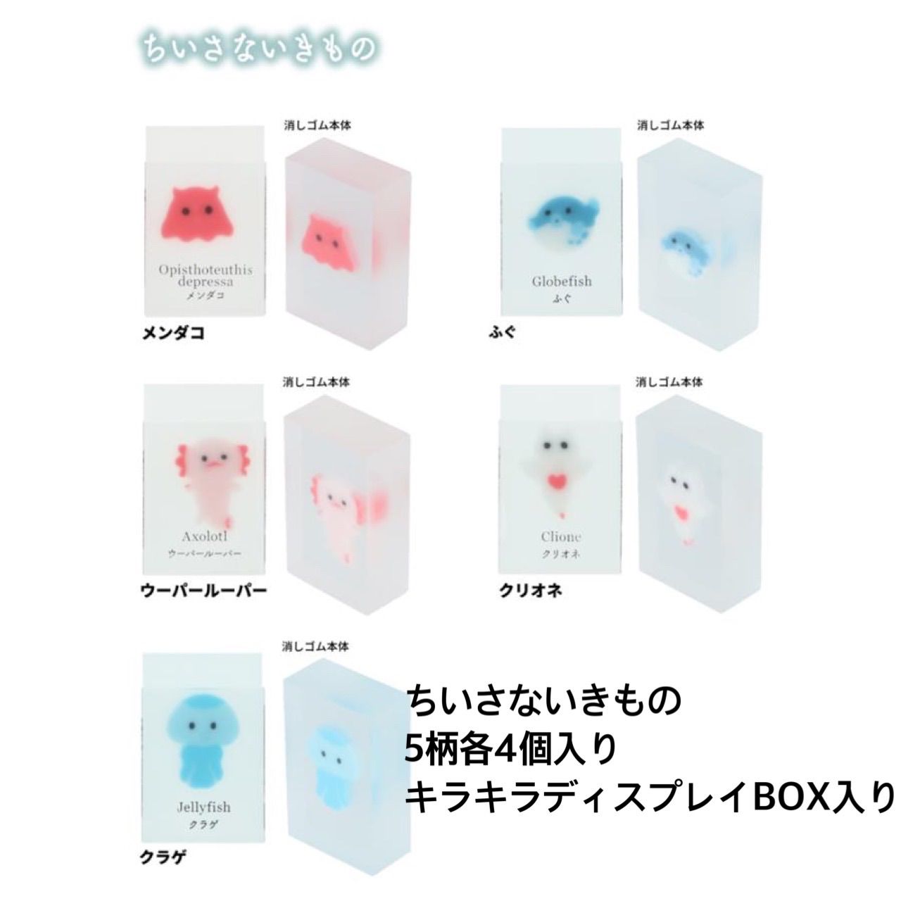 サンスター 氷漬けになったいきもの消しゴム ちいさないきもの BOX入り 5柄各4個入り