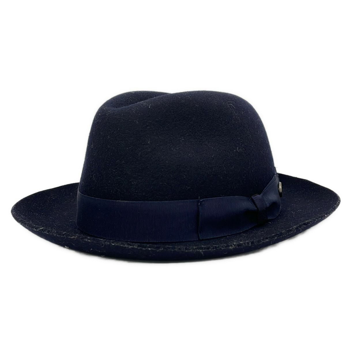 Borsalino(ボルサリーノ) ハット 57 黒×ダークネイビー リボン コットン