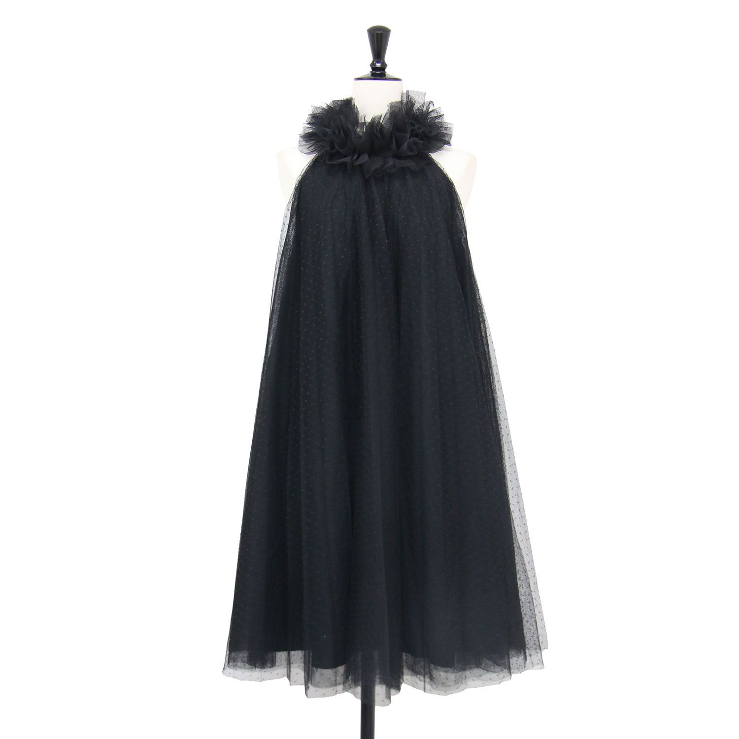 TWINSET ツインセット ワンピース ブラック 黒 M ACTITUDE 24秋冬 ドット チュールレース ミニ ドレス ノースリーブ Aライン プリーツ フリル トップス【レディース】【中古】 10,328円