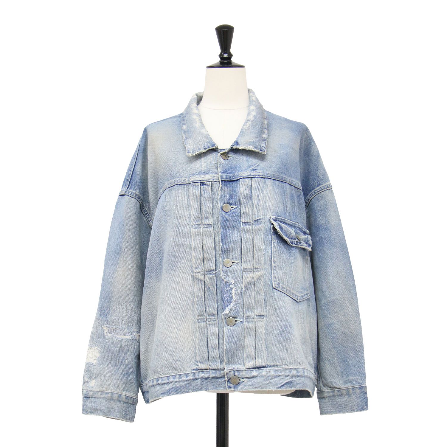 MAISON EUREKA メゾン エウレカ ジャケット ブルー FREE オーバーサイズ ダメージ デニムジャケット CLASSIC DENIM JACKET Gジャン ショート丈 コットン 日本製 アウター ブルゾン 上着【レディース】【中古】