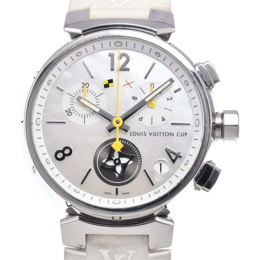 ルイ・ヴィトン LOUIS VUITTON Q11BA タンブール ラブリーカップ クロノグラフ デイト クォーツ メンズ 良品 腕時計 G#149918