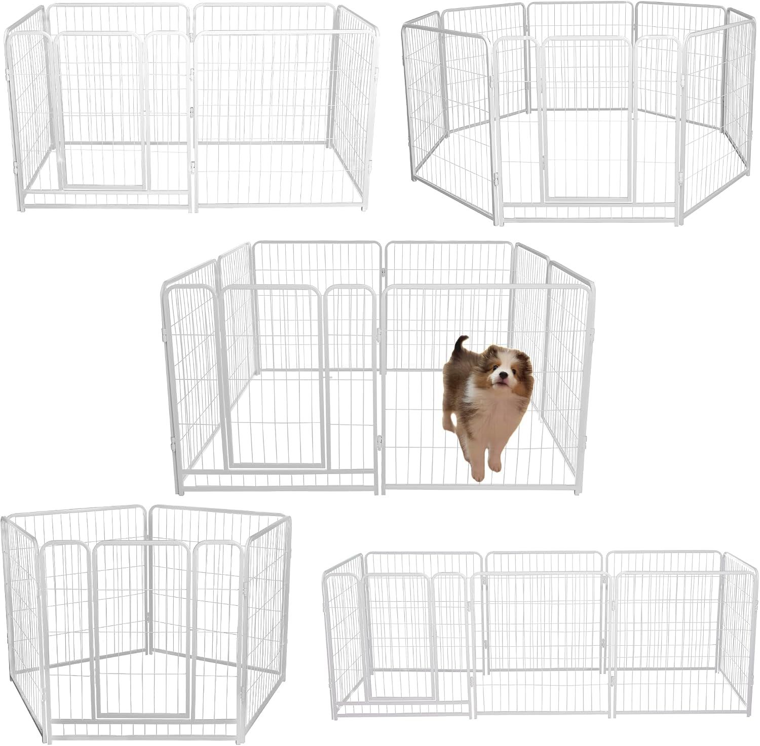 KiraTaku大型犬サークルスチール製ペットサークル犬用フェンスゲージ室内室外兼用折り畳み式組立簡単複数連結可能ホワイト高さ60CM8枚 9,613円