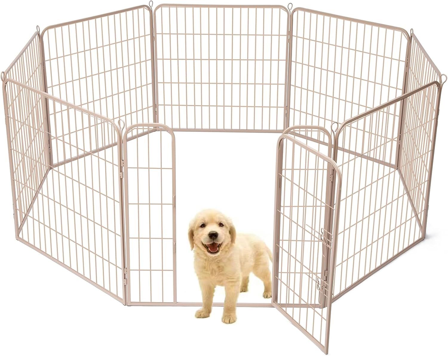 YumeTail ペットサークル 犬ケージ ドア付ダブルロック 小型中型犬用 80cmグレージュ 折りたたみ式 室内外兼用 組み立て簡単
