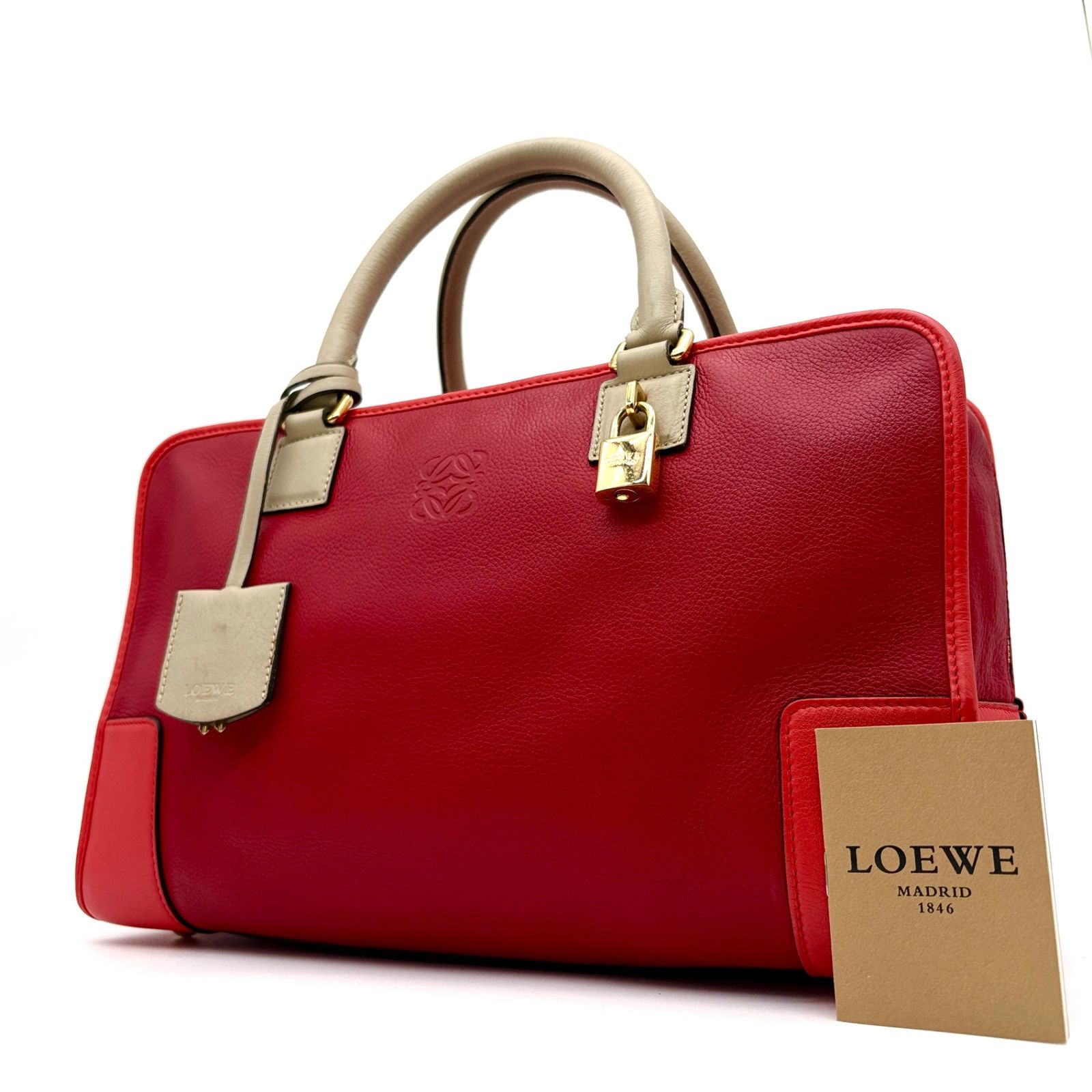 極美品 ロエベ LOEWE アマソナ36 アナグラム ハンドバッグ ミニボストンバッグ レザー レッド 赤 鍵 南京錠 敬老の日 シルバーウィーク 秋休み 行楽 ハロウィン 七五三 冬のボーナス ギフト プレゼント