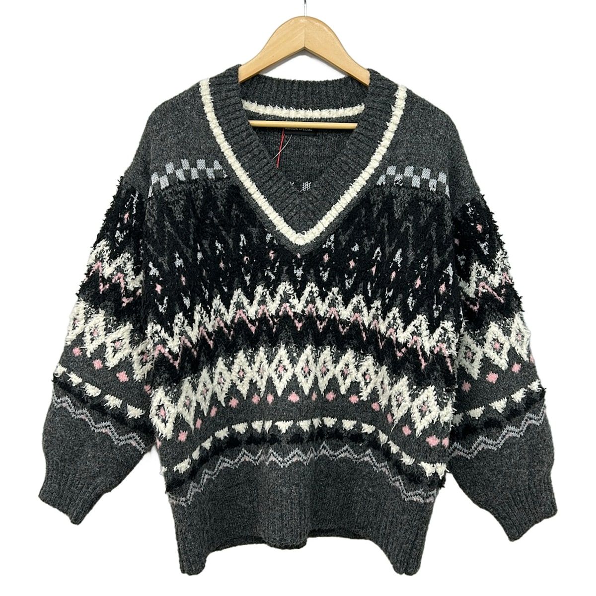 MAISON SPECIAL(メゾンスペシャル) 長袖セーター サイズF レディース新品同様 - ダークグレー×黒×マルチ Vネック 8,236円