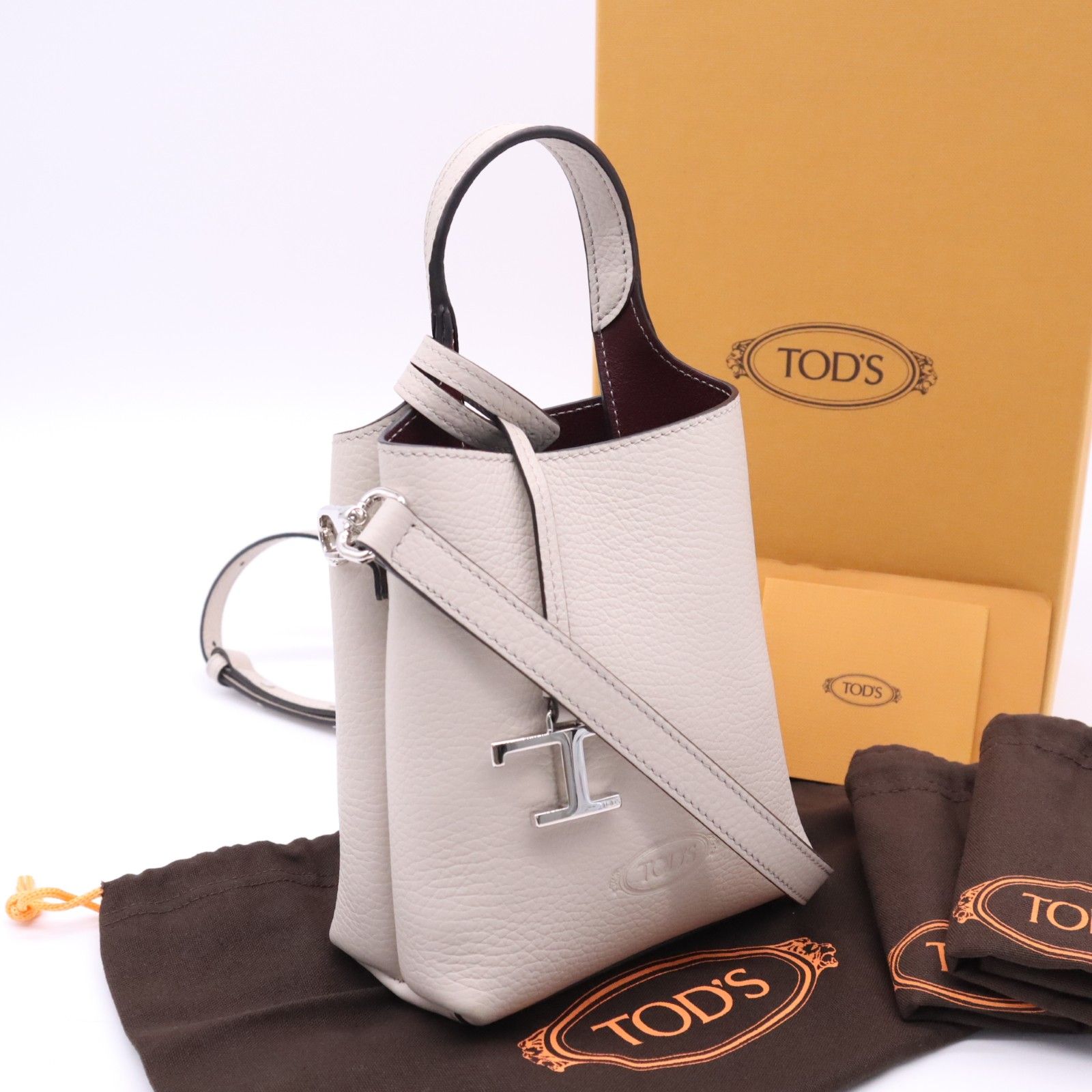 ★3日以内返品可★ 極美品 TOD’S トッズ FLORIDA DOUBLE MICRO ショルダーバッグ マイクロ XBWAPAT9000QRI 2wayショルダーバッグ ベージュ ボルドー ハンマードレザー レディース