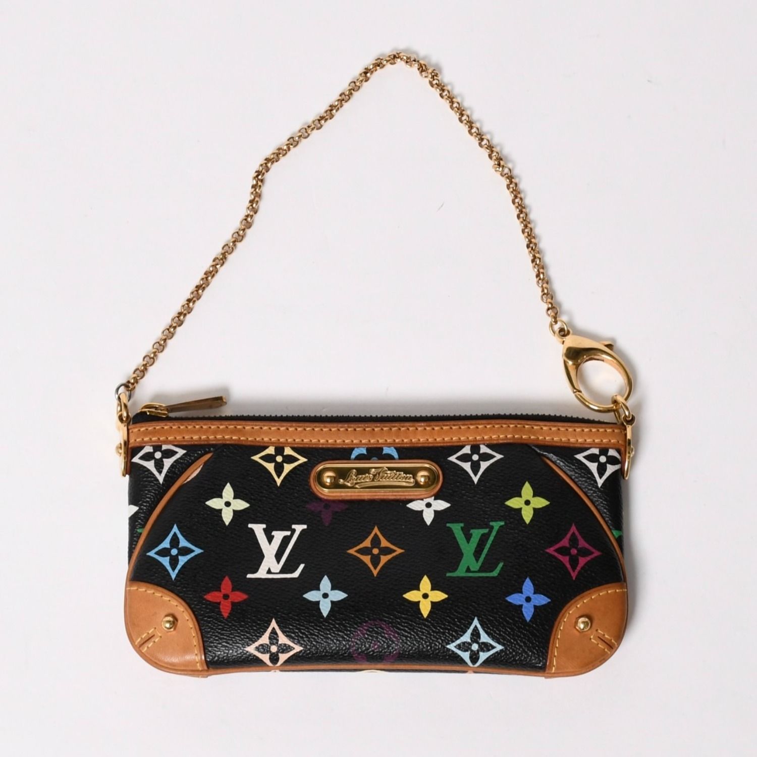 極美品 LOUIS VUITTON ルイヴィトン ポーチ M60097 ポシェット ミラMM モノグラムマルチカラー 村上隆 ブラック 中古 4a007194