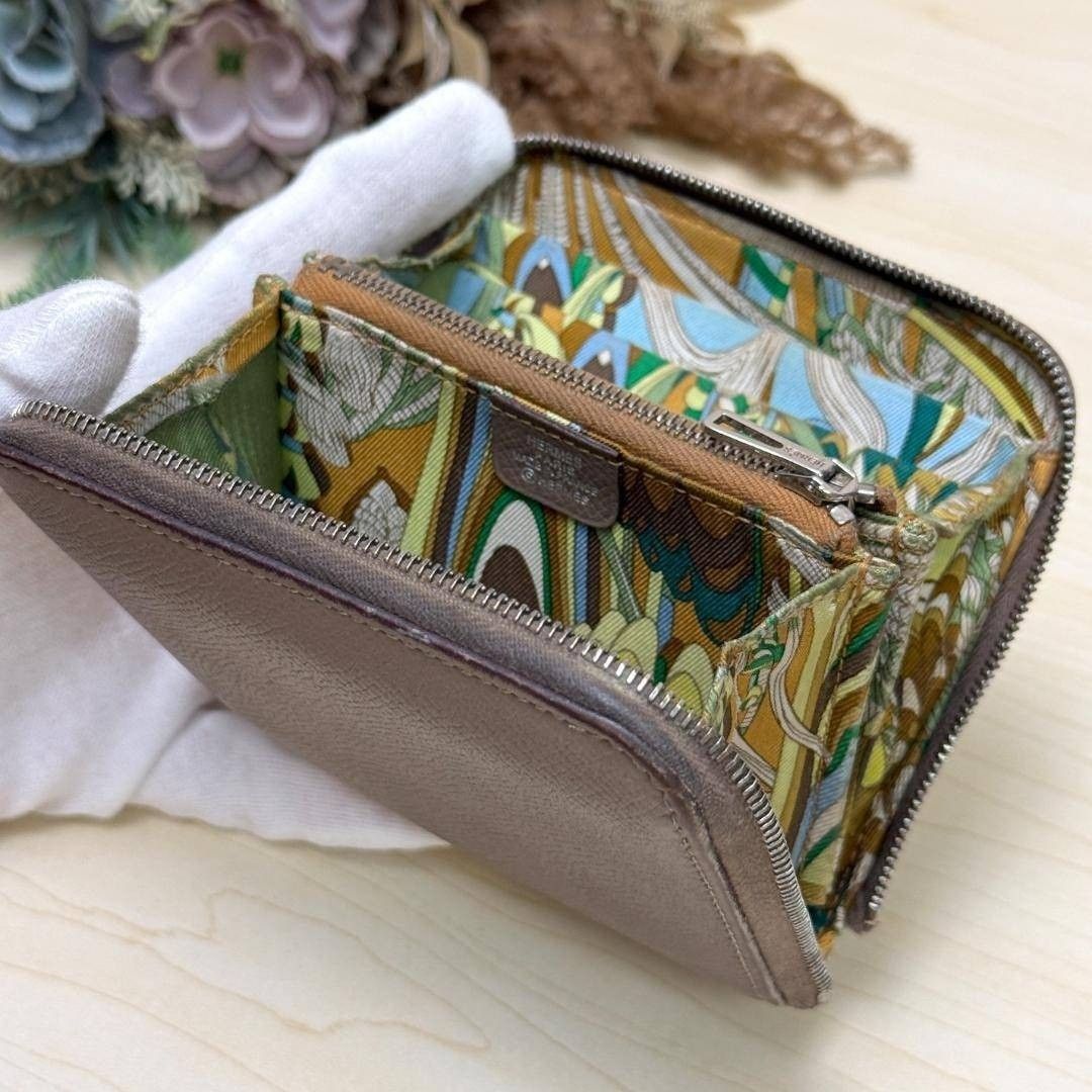 HERMES エルメス アザップ コンパクト シルクイン コインケース エトゥープ シルバー D刻印 2019年製 ミニウォレット
