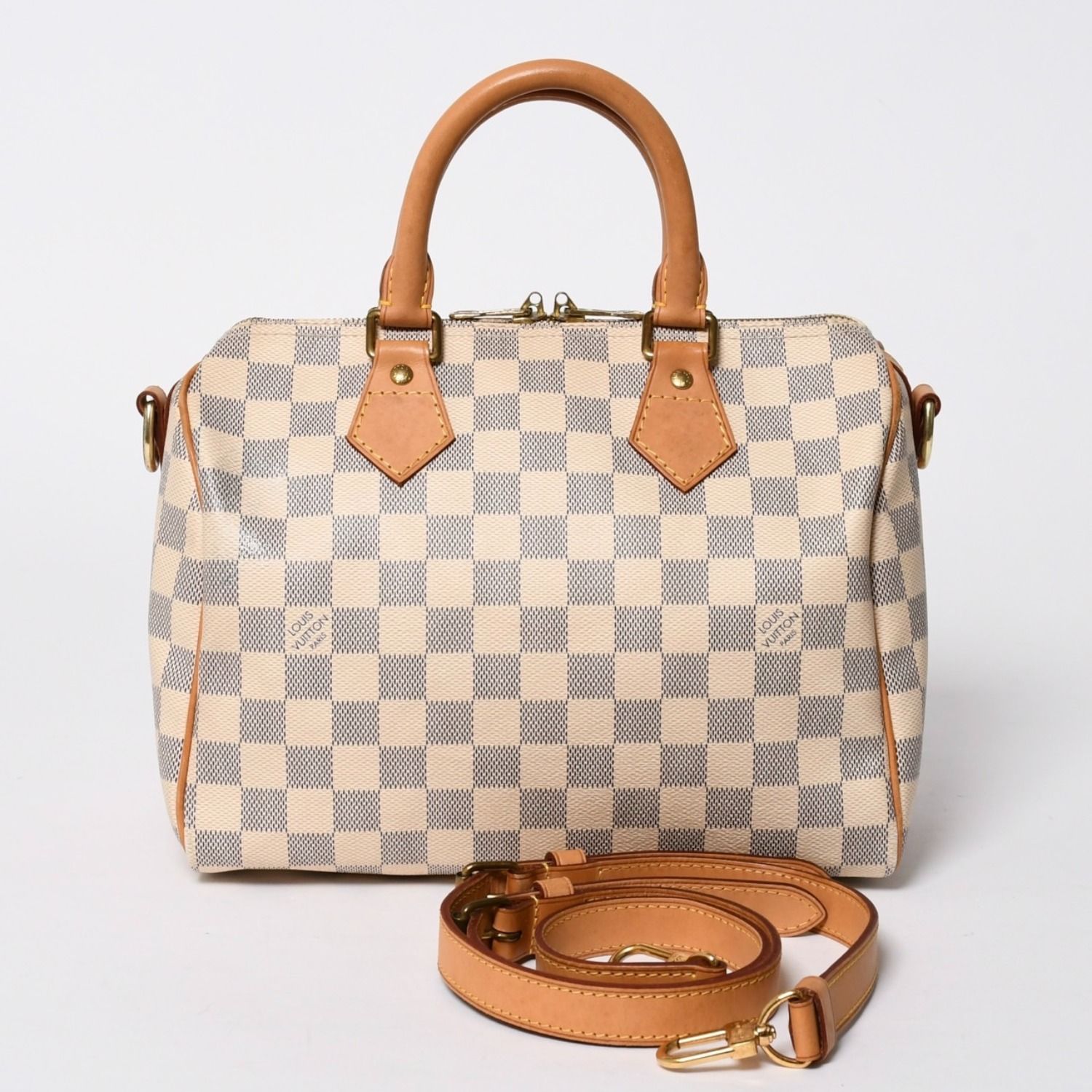 LOUIS VUITTON ルイヴィトン ダミエ アズール スピーディバンドリエール25 N41374 PVC ヌメ革 ホワイト ゴールド金具 美品 中古 4a007115 110,000円