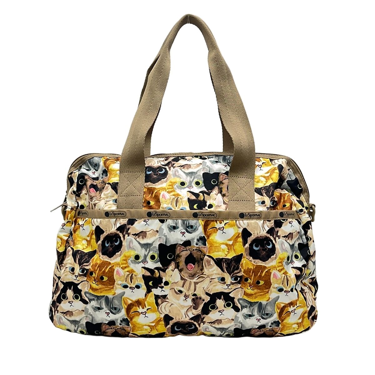 LESPORTSAC(レスポートサック) ボストンバッグ - ベージュ×ライトイエロー×マルチ ネコ/本体ロックなし