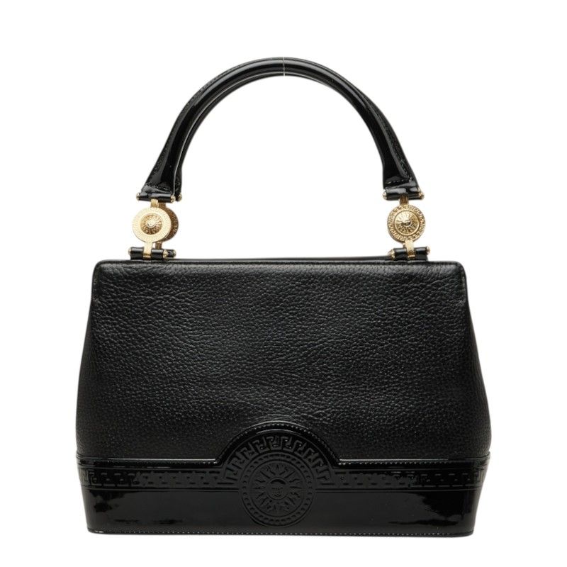 ヴェルサーチェ サンバースト ハンドバッグ ブラック ゴールド レザー エナメル レディース VERSACE【1-0285714】