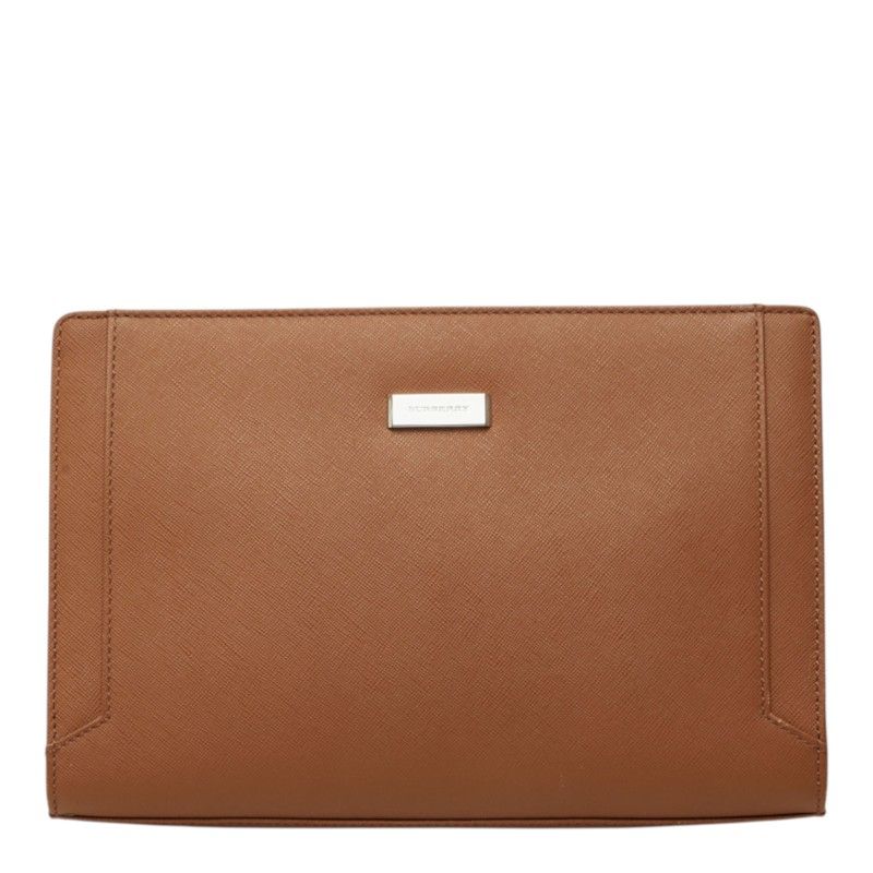バーバリー ロゴプレート クラッチバッグ セカンドバッグ ブラウン レザー レディース BURBERRY【1-0285741】